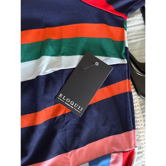 Eloquii Rainbow Striped A-line Midi Dress Puff Long Sleeve Artsy Plus 16 NEW - Picture 8 of 9